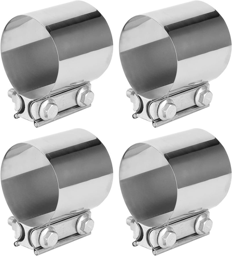 MANCHAP 4 Pack 3 Inch Butt Joint Exhaust Band Clamp, Stainless Steel Butt Muffler Clamp Band with Nuts for Exhaust Pipe - Image 1